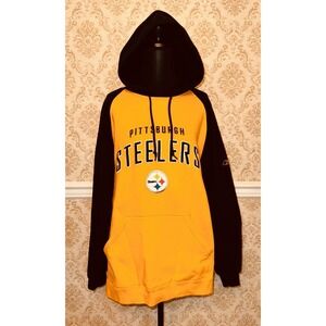 Vintage Pittsburgh Steelers Mens Hoodie M Reebok NFL Black Gold Sweatshirt Retro